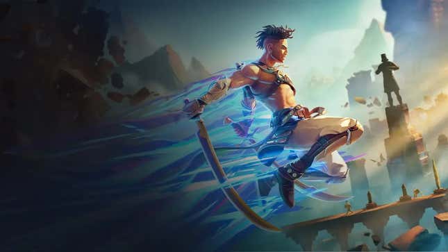 Key art for Prince of Persia: The Lost Crown featuring the protagonist Sargon dashing through the air.