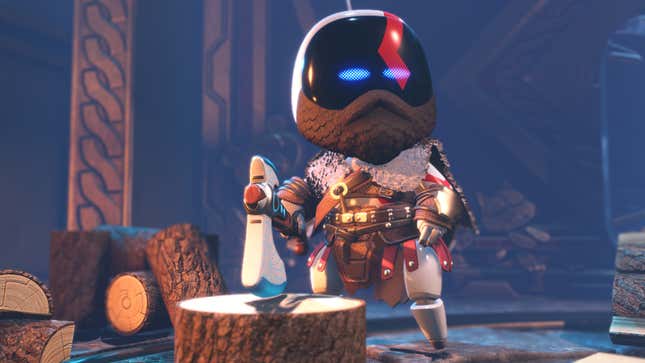 Kratos bot holds his axe.