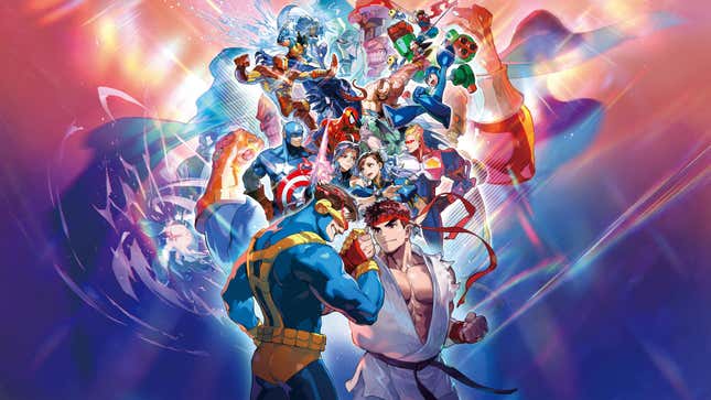 The key art for Marvel vs Capcom Fighting Collection: Arcade Classics, featuring the series' diverse roster of fighters.