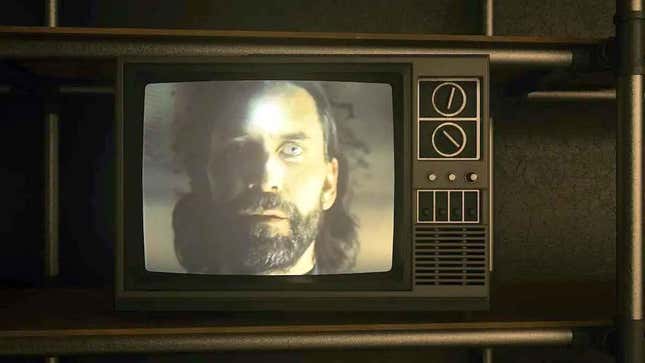 Alan Wake's face on a TV screen