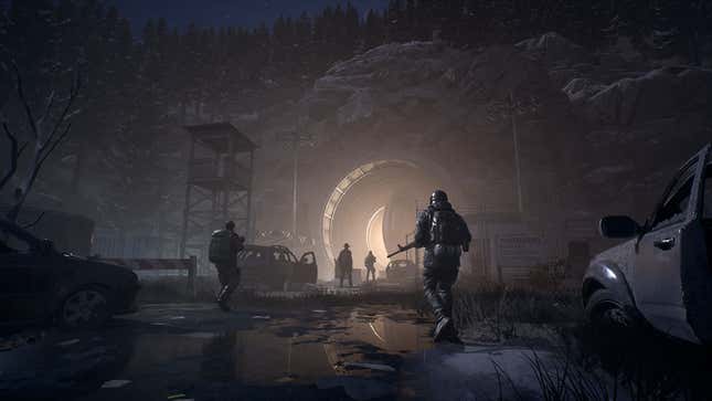 An image shows soldiers in a dark area as seen in The Day Before. 