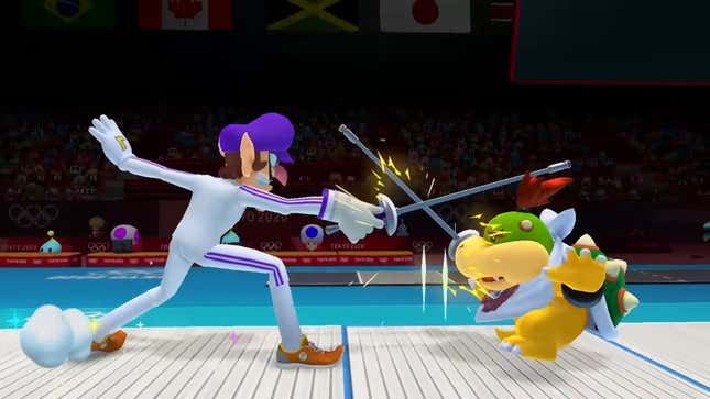 Wario and Bowser Jr. fencing in Mario &amp; Sonic at the Olympic Games 2020.